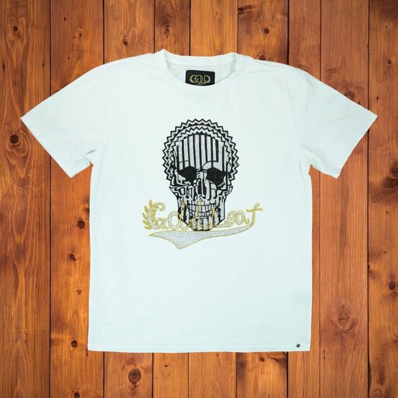 MEN'S GOLD LEAF LOS ANGELES STUDDED‎ RHINESTONE SKULL T-SHIRT XL ~ WHITE - Picture 1 of 5